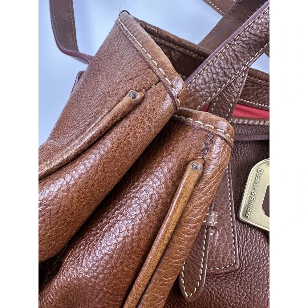Dooney And Bourke Satchel Tote Bag Brown Pebbled Leather Buckle Large Shoulder